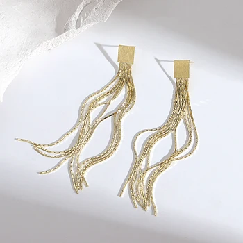 AENSOA Metalik Altın Renk Uzun Geometrik Bırak Dangle Küpe Kadınlar için 2022 moda takı Minimalist Uzun Püskül Küpe