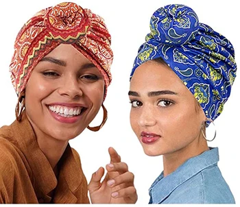 Afrika Desen Saç Sarar Düğüm Türban Boho Paisley çiçekli eşarp Önceden Bağlı Düğüm Kaput Şapka Türban Headwrap Kapaklar