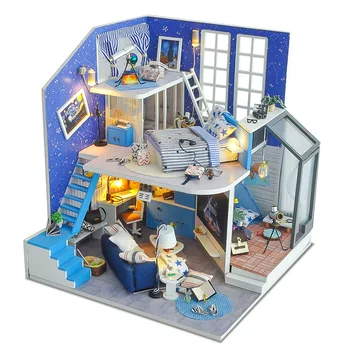 Ahşap Dollhouse Dıy Ev Kiti Roombox Minyatür Bebek Evi Mobilya Mini Yapı Yetişkinler İçin Model Oyuncaklar Monte Çocuk Hediye