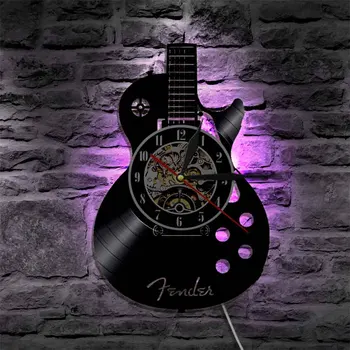 Akustik Gitar Duvar Saati Enstrüman Ev İç Duvar Dekor Vinil Kayıt duvar Saati Rock n Roll Müzikal Hediye reloj