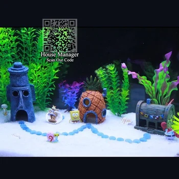 Akvaryum Süslemeleri için Yaratıcı Karikatür Evi Balık Tankı, Ananas Evi / Krusty Krab / Octopus' Paskalya Adası Kafa Evi