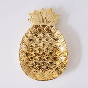 Altın beyaz Ananas Yaprağı seramik tabak Çanak Porselen Şeker Biblo Çanak Takı Saklama Tabağı Çanak Çömlek Sofra Dekoratif