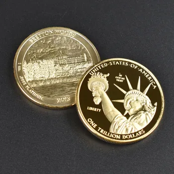 Altın kaplama USD 1 Trilyon Dolar Metal Sikke gösteren durumda Siyah kadife Hediye kutusu Koleksiyonu İçin