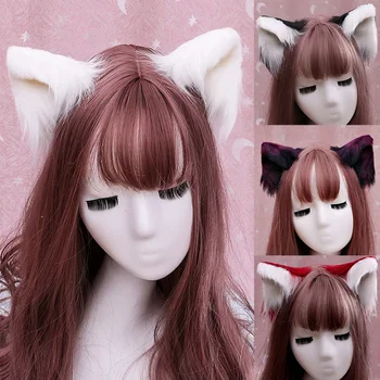 Anime Lolita Kurt Kedi Cosplay Firkete Sevimli Kürklü Taklit Hayvan Tilki Uzun Kürk Kulaklar Şekli saç tokası Cadılar Bayramı Partisi Şapkalar