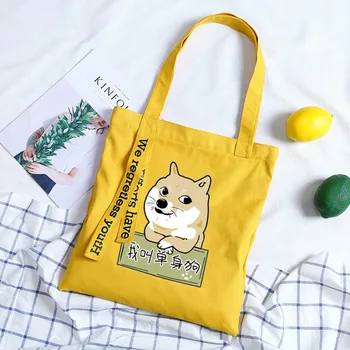 Anime Shiba Inu Doge Köpek Baskı kadın Çanta kanvas postacı çantası Bayanlar Tote omuz çantaları Kadın Çanta