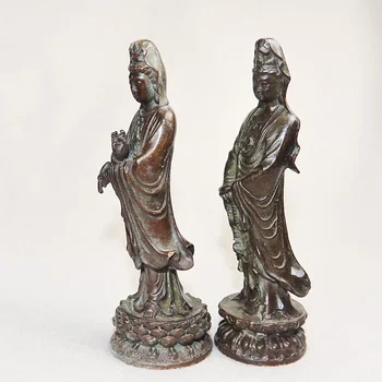 Antik Bronz Guan Yin Heykeli Süs Saf Bakır Buda Figürler Minyatürleri Ev Dekorasyon Aksesuarları El Sanatları Koleksiyonları