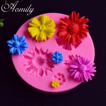 Aomily 6 Delik 3D Çiçekler Silikon Kek Fondan Kalıp DIY El Yapımı Kurabiye Çikolata Kalıp Bakeware Kek Pasta Pişirme Aracı
