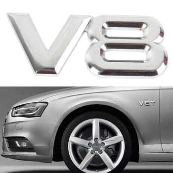AQTQAQ 1 Adet 3D Metal Krom V8 Araba Sticker Logo Amblem Çıkartması Rozeti Araba Vücut Çıkartmaları Evrensel Oto Dekorasyon