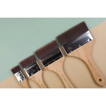 ArtSecret Gesso Boya Fırçası 3870 Düz UCU Sentetik Saç Bambu Saplı Akrilik Suluboya Yağ Sanat Aracı Sanatçı Malzemeleri