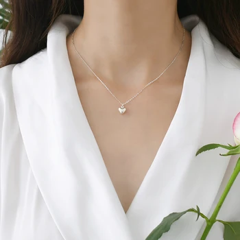 ASHIQI Hakiki 925 Ayar Gümüş Kalp Kolye Klasik Takı Kadınlar için Hediye