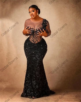 Aso Ebi Afrika Siyah O Boyun Akşam Elbise Mermaid Birtdhay Parti Törenlerinde Boncuklu Resmi Elbiseler 2022 Robe De Soiree