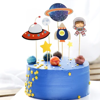 Astronot Roket Ay Mutlu Doğum Günü Pastası Topper Tatlı Parti Süslemeleri Çocuklar Oh erkek Bebek 1st Doğum Günü Partisi Malzemeleri