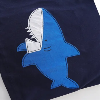 Atlama Metre çocuk giyim setleri Köpekbalığı Aplike Yaz Kısa Kollu Erkek Kız Kıyafetler Tişörtleri + Şort Çocuk Takım Elbise