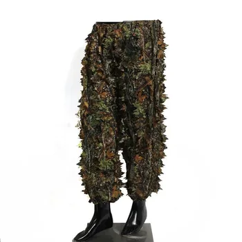 Avcılık Ghillie Takım Elbise 3D Camo Biyonik Yaprak Keten Avcılık Kamuflaj Orman Ormanlık Kuş Gözlemciliği Panço Avcılık Takım Elbise