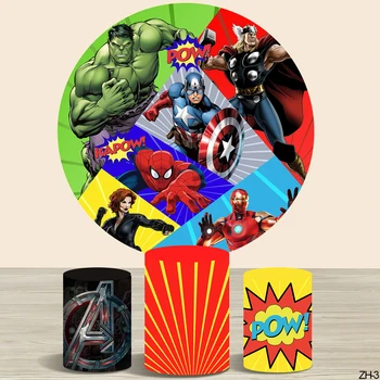 Avengers Süper Kahraman Örümcek Adam Yuvarlak Arka Plan Çocuklar için Doğum Günü Partisi Stüdyo Standında Sahne Daire Zemin Silindir Kapakları