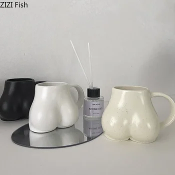 Avrupa Seramik Soyut Popo Kahve Fincanı Kupa Vücut Sanatı 350ml süt kupası Düz Renk Popo Kupa yemek masası Masaüstü Ev Dekorasyon