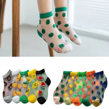 Ayak çorap İpek Çocuk Çocuk İlkbahar Yaz Kız Bebekler Görünmez 5 Pairs Meyve Polka Dots Chaussettes SandQ Bebek 2021 Yeni