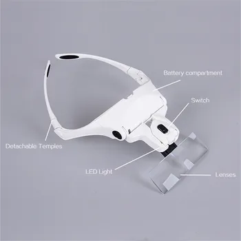 Ayarlanabilir Büyüteç 5 Lens Kafa Bandı Büyüteç okuma gözlüğü ile büyüteçli LED Gözlük 1.0 X 1.5 X 2.0 X 2.5 X 3.0 X