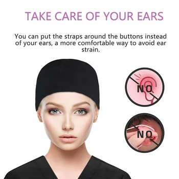 Ayarlanabilir Çalışma Kap Düğmeleri İle Kabarık Şapka Ter Bandı İle Kadınlar için Elastik Bandaj Kravat Scrubs Şapka Renkli Uzun Saç