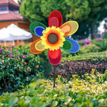 Ayçiçeği Renkli Fırıldak Fırıldak Oyuncak Rüzgar Spinners Ayçiçeği Yel Değirmenleri Yard Bahçe Piknik Kamp Güzel Açık