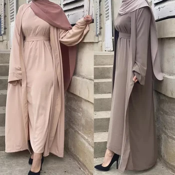 Açık Kaftan Dubai Abaya Türkiye Kimono Hırka İslam Müslüman Başörtüsü Elbise Jilbab Abayas Kadınlar Robe Ete Kaftan İslami Giyim