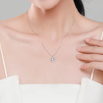 Aılmay Shining Temizle Zirkon Güzel Yuvarlak Kare Geometrik Tasarım Kolye Kadınlar İçin Moda 925 Ayar Gümüş Popüler Takı