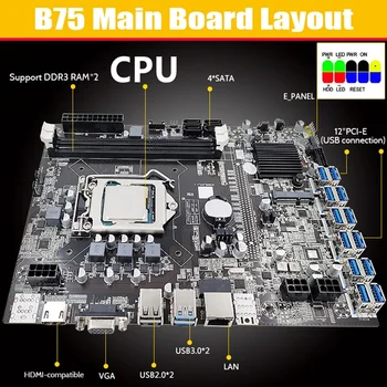 B75 ETH Madencilik Anakart 12 PCIE USB Adaptörü + G1630 CPU + Anahtarı Kablosu LGA1155 MSATA DDR3 B75 USB Madenci Anakart
