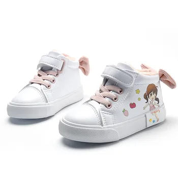 Babaya çocuk kanvas ayakkabılar Kızlar Yüksek Top Çocuklar rahat ayakkabılar Kız Bebek için 2021 Kış Yeni Stil Kız Moda Ayakkabı