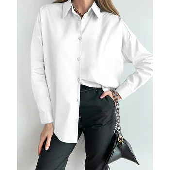 Bahar Sonbahar Streetwear Patchwork Tek Göğüslü Uzun Kollu bluz Femme Harajuku Y2K Gevşek Rahat Gömlek Trend Hırka Üst