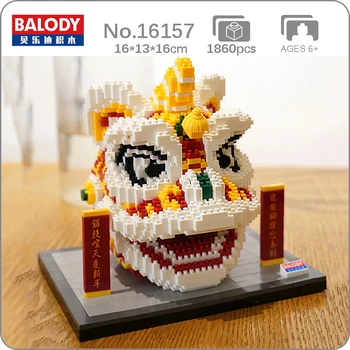 Balody 16157 Bahar Festivali Aslan Dans Hayvan Kafası Heykel Modeli Mini Elmas Blokları Tuğla Yapı Oyuncak Çocuklar ıçin hiçbir Kutu