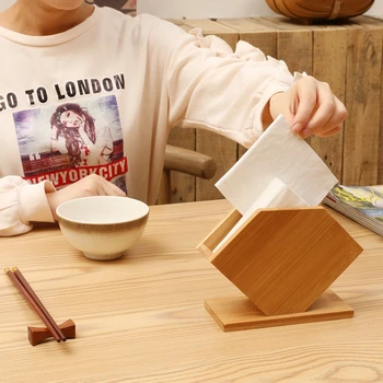 Bambu Doku Kutusu Küp Fan Şekli Beraberlik Kağıt Peçete Tutucu Kutuları Ev Mutfak yemek masası Dekorasyon Depolama