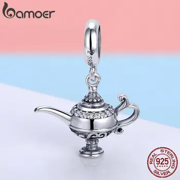 BAMOER Otantik %100 %925 Gümüş aladdin'in Sihirli Lamba Charm fit Kadınlar Bilezik & Kolye DIY Takı Yapımı SCC703