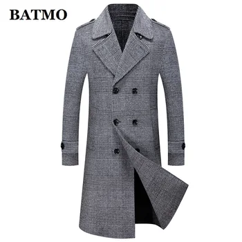 BATMO 2022 yeni varış yüksek kaliteli %80 % yün Kruvaze ekose uzun trençkot erkekler, ceketler Palto 007