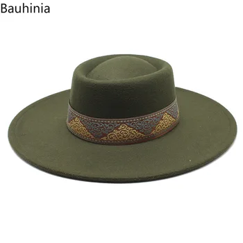 Bauhinia Şapka Kadınlar için 9.5 cm Büyük Ağız Moda Kış Fedoras Şapka Erkekler Beyler Panama Caz Kapaklar Sombreros De Mujer