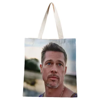 Bayanlar Brad Pitt Tuval Tote Çanta Pamuklu Bez Omuz Alışveriş Çantaları Kadınlar için Eko Katlanabilir tekrar kullanılabilir alışveriş poşetleri