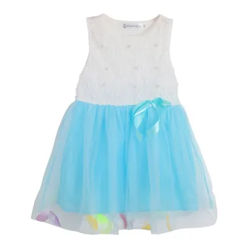 Baywell Yaz Çocuk Kız Kolsuz Prenses Pageant Parti Tutu Elbiseler Dantel Yay Çiçek Tül elbise