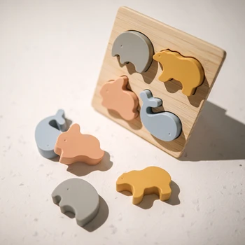 Bebek oyuncakları Silikon Bulmaca Tangram Şekiller Öğrenme Karikatür Hayvan Zeka yap-boz Oyuncaklar Çocuklar İçin Montessori