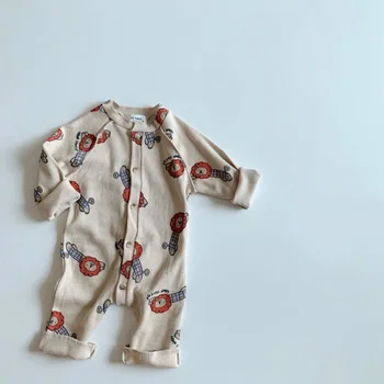 Bebek Tulum Uzun Kollu Pamuk Aslan Baskı Erkek Bebek Romper Yenidoğan Bebek Kız Çizgili Tulum Sonbahar Bebek Giyim