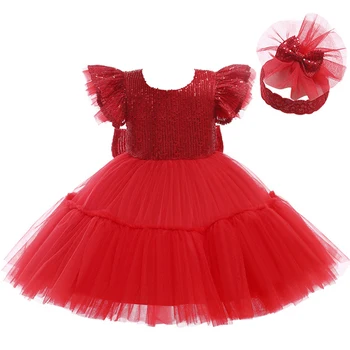 Bebek Çiçek Kız Elbise Prenses Yürüyor Çocuk Sequins Tutu Düğün doğum günü partisi elbiseleri Çocuk Giyim 1-5Years Giymek