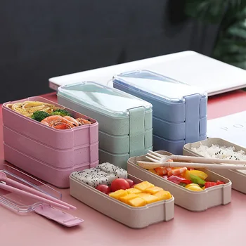 Bento yemek kabı Çocuklar için Okul Ofis 3 Katmanlar çocuk Öğle Yemeği Kutusu Japon Tarzı Taşınabilir Gıda saklama kutuları