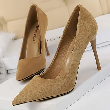 BIGTREE Ayakkabı 2023 Yeni Kadın Pompaları Süet Yüksek Topuklu Ayakkabılar Moda Ofis Ayakkabı Stiletto parti ayakkabıları Kadın Konfor Kadın Topuklu