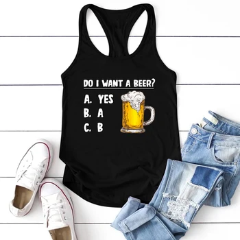 Bira ister miyim? Baskı Tankı Üstleri Kadın Giyim Komik Kısa Kollu Unisex Spor Yelek Femme Pamuk Tee Kız moda üst giyim Yaz