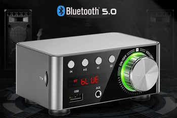 Bluetooth 5.0 HıFı güç amplifikatörü Sınıf D TPA3116 50W + 50W Dijital Amp Stereo ses LED ekran U disk TF MP3 çalar AUX USB