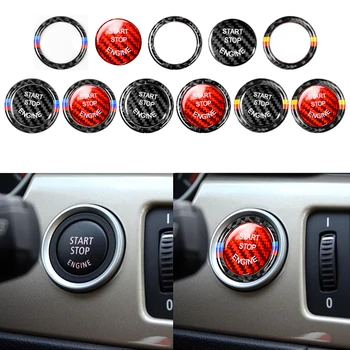 BMW için E70 E71 X6 E81 E90 E91 E60 Karbon Fiber Araba Motor Çalıştırma Durdurma Anahtarı Düğmesi ayar kapağı Sticker