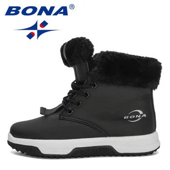 BONA 2020 Yeni Tasarımcılar Yüksek Top Kar Botları Çocuk Kış Kalın Peluş Sıcak Kaymaz Çizmeler Büyük Kız Erkek Yürüyüş Ayakkabı Çocuklar