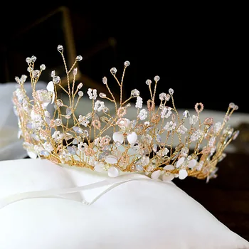 Boncuklu takı seti Gelin Taç El Yapımı Düğün Headdress Zarif Rhinestone saç aksesuarları Kadınlar İçin Uzun Küpe İle