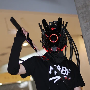 Boru dreadlocks Cyberpunk Maske Cosplay Shinobi Maskesi Özel Kuvvetler Samurai Maskeleri Üçgen Projesi El İle led ışık