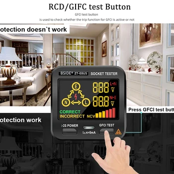 BSIDE Akıllı Soket Test Cihazı Büyük ekran Dijital Çıkış checker NCV gerilim dedektörü AB ABD birleşik krallık Fiş Zemin Sıfır Hattı RCD GFCI Testi