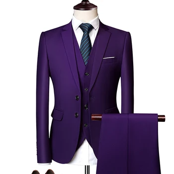 Butik 6XL (Blazer + Yelek + Pantolon) beyefendi İngiliz Tarzı Zarif Moda Basit Iş Rahat Ince Resmi 3 Parça Takım Elbise