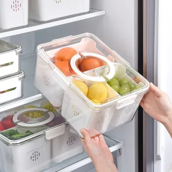 Buzdolabı Organizatör saklama kutusu Buzdolabı Taze Sebze Meyve Kutuları Drenaj Sepeti kapaklı Konteynerler mutfak düzenleyici Tankı